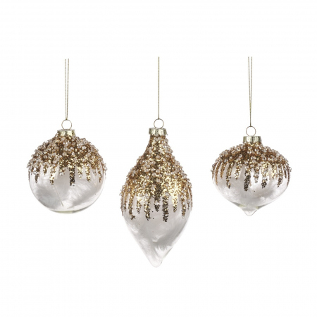 Frozen In Time - Set 3 globuri brad Craciun Crystal Plume, 8 cm, transparent - BraziPremium.ro