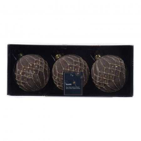 Set 3 globuri brad Craciun flock glitter, 8 cm, sticla, roz blush - BraziPremium.ro [1]