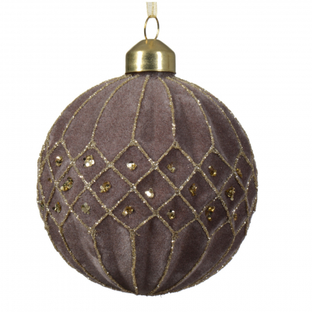 COLECTII CRACIUN 2025 - Set 3 globuri brad Craciun flock glitter, 8 cm, sticla, roz blush - BraziPremium.ro