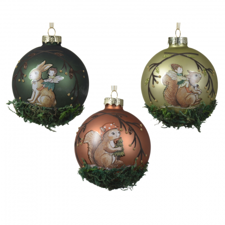 Forest Tale - Set 3 globuri brad Craciun Forest, 8 cm, sticla, multicolor - BraziPremium.ro