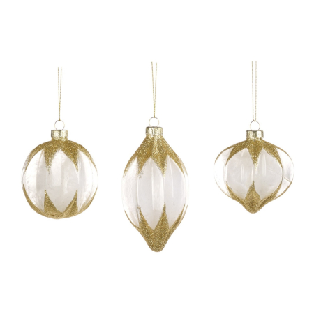 Set 3 globuri brad Craciun Crystal Gold, 8 cm, auriu - BraziPremium By OLLMA