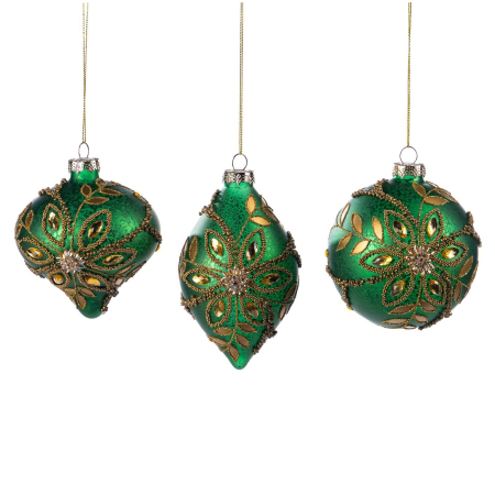 Set 3 globuri brad Craciun Royal Smarald, 11 cm, verde - BraziPremium By OLLMA