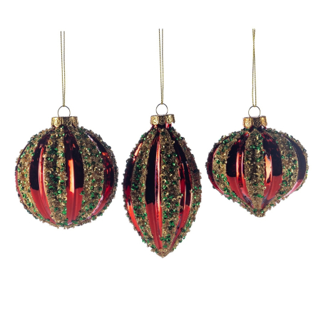 Set 3 globuri brad Craciun Ruby Sparkle, 8 cm, rosu - BraziPremium By OLLMA