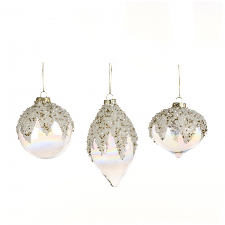 Frozen In Time - Set 3 globuri brad Craciun Pearl Glow, 8 cm, transparent - BraziPremium.ro