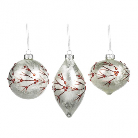 Forest Tale - Set 3 globuri brad Frost Berry Silver, sticla, 10 cm