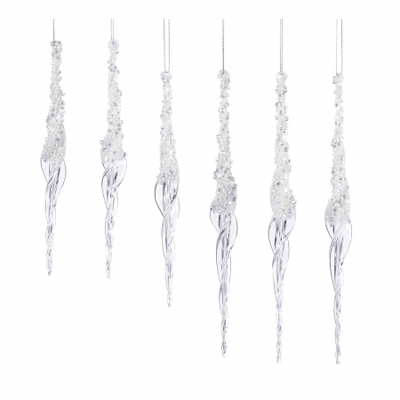 Forest Tale - Set 6 globuri brad model turture de sticla cu sclipici, 20/25 cm, transparent - BraziPremium.ro