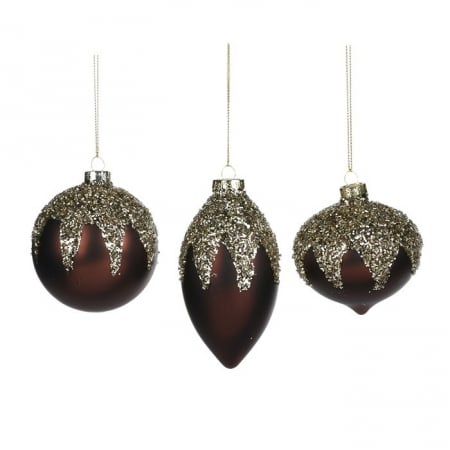 Forest Tale - Set 3 globuri brad Tear Drop, sticla, 8 cm