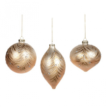 Globuri - Set 3 globuri brad Antic Gold, sticla, 10 cm