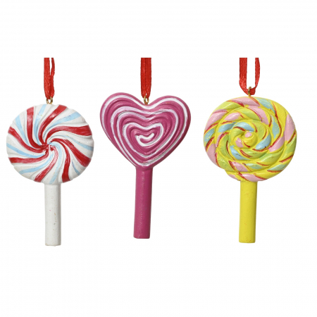 Candy Christmas - Set 3 ornamente brad Candy, 6 cm, rasina, multicolor - BraziPremium.ro