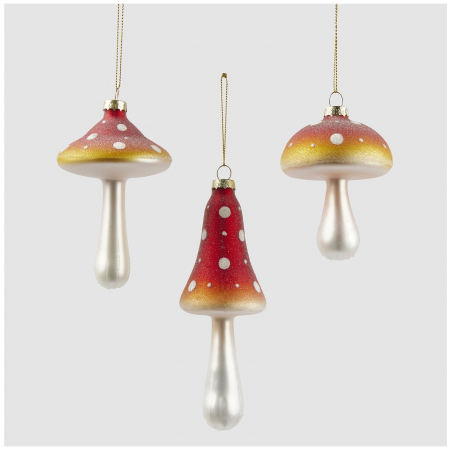 Set 3 ornamente brad Ciupercuta cu sclipici, 15 cm, rosu - BraziPremium.ro [1]