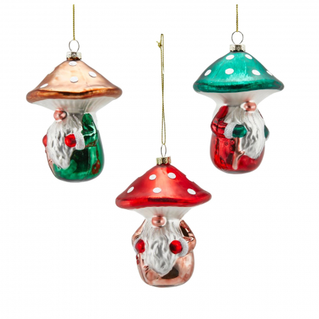 Set 3 ornamente brad model Ciuperca si Mos Craciun, 12 cm, multicolor - BraziPremium.ro [0]