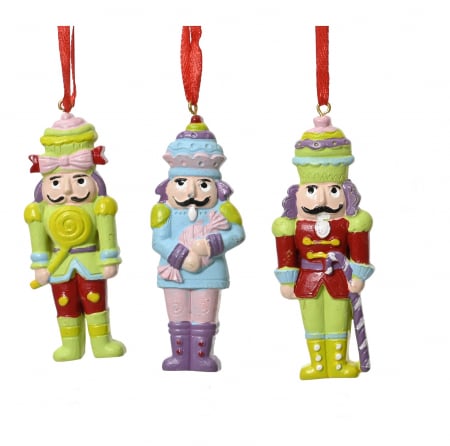 Candy Christmas - Set 3 ornamente brad Craciun Spargatorul de nuci, 6 cm, rasina, multicolor - BraziPremium.ro