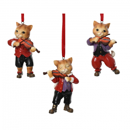 Ornamente pentru brad - Set 3 ornamente brad Motani cu instrument muzical, 5.5x3.5x9.5 cm, multicolor - BraziPremium By OLLMA