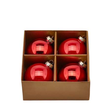 Classic Romance - Set 4 globuri brad Christmas Dream, 8 cm, rosu - BraziPremium By OLLMA