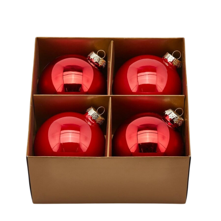 Classic Romance - Set 4 globuri brad Christmas Dream, 10 cm, rosu - BraziPremium By OLLMA