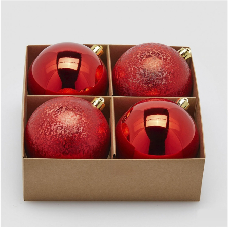 Set 4 globuri brad Craciun Classic Red, 10 cm, rosu - BraziPremium By OLLMA [1]