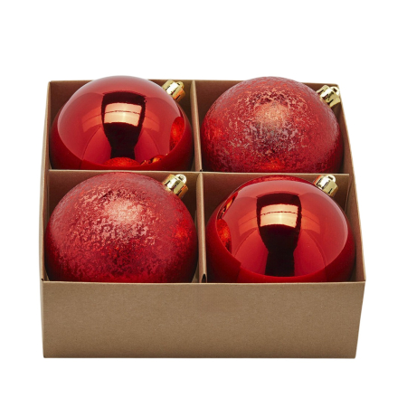Set 4 globuri brad Craciun Classic Red, 10 cm, rosu - BraziPremium By OLLMA