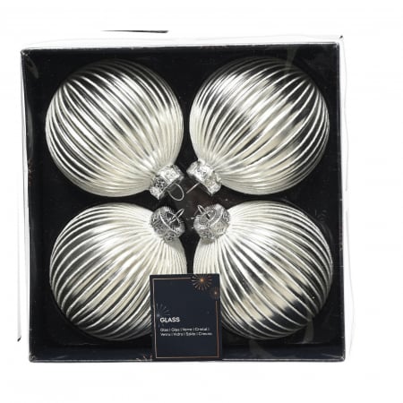 Set 4 globuri brad Craciun shiny matt, sticla, 8 cm, argintiu - BraziPremium.ro [1]