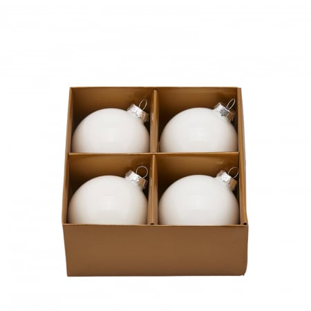 Candy Christmas - Set 4 globuri brad Christmas Dream, 8 cm, alb - BraziPremium.ro