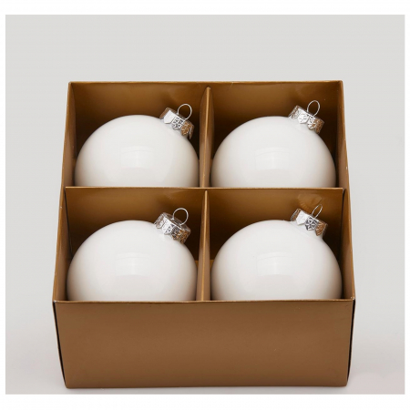 Set 4 globuri brad Christmas Dream, 10 cm, alb - BraziPremium.ro [1]