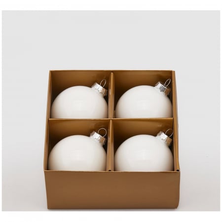 Set 4 globuri brad Christmas Dream, 8 cm, alb - BraziPremium.ro [1]