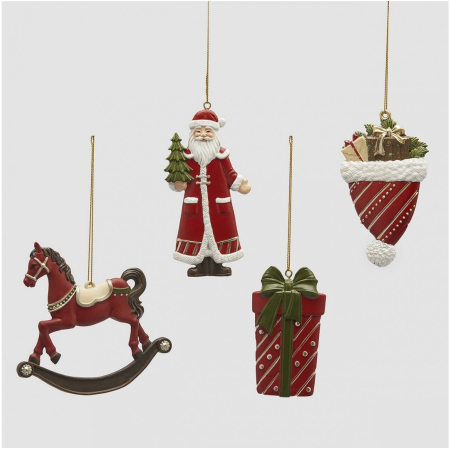 Set 4 ornamente brad Christmas Time, 10 cm, rosu - BraziPremium By OLLMA [1]