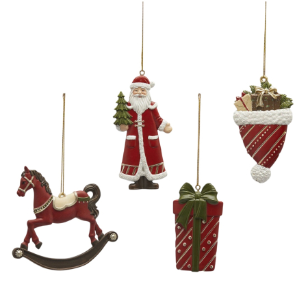 Set 4 ornamente brad Christmas Time, 10 cm, rosu - BraziPremium By OLLMA