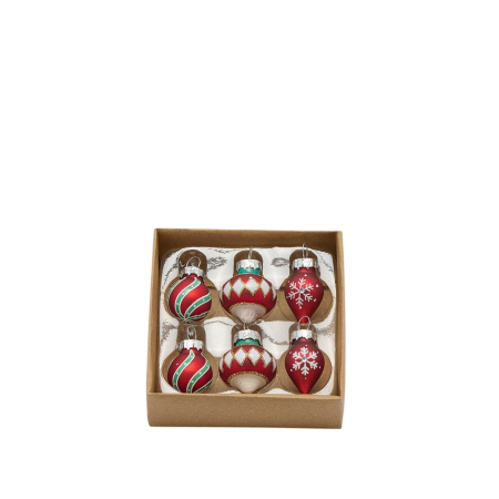 Classic Romance - Set 6 globuri brad Craciun Retro Holiday, 2 cm, rosu - BraziPremium By OLLMA