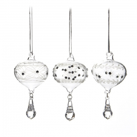 Set 3 globuri brad Craciun cu pietre, 5 cm, transparent - BraziPremium.ro