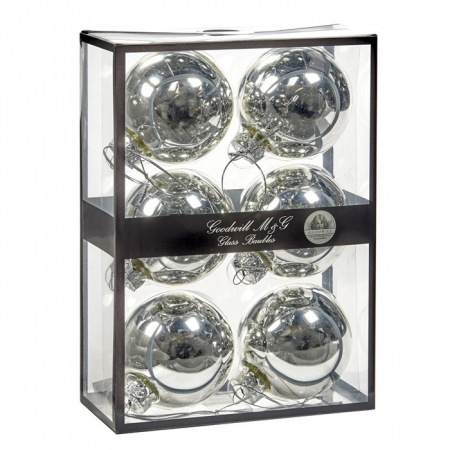 Globuri - Set 6 globuri brad Shiny Silver, sticla, 7 cm
