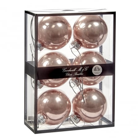 COLECTII CRACIUN 2025 - Set 6 globuri brad Rosy Gold, sticla, 7 cm