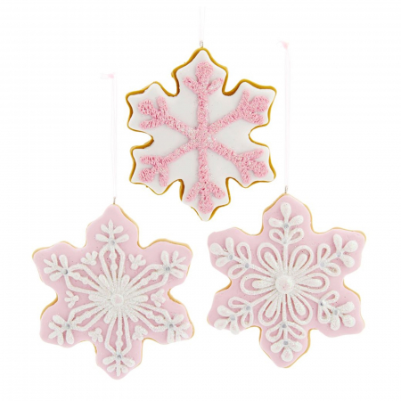 ORNAMENTE BRAD - Set 3 ornamente brad Fulg din turta dulce, 12 cm, Clay Dough, roz - BraziPremium.ro