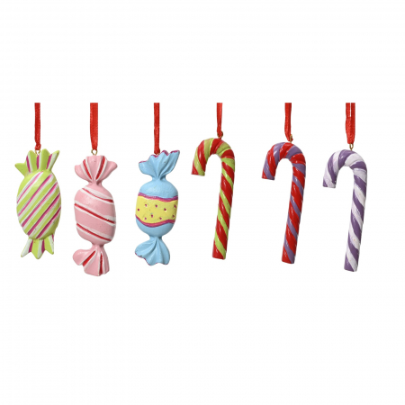 Candy Christmas - Set 3 ornamente brad Acadea, 6 cm, rasina, multicolor - BraziPremium.ro