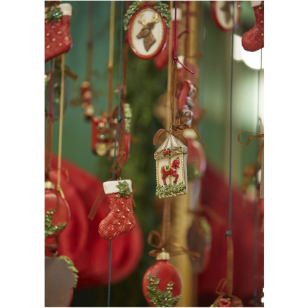 Set 6 ornamente brad Christmas Memories, 9 cm, rosu - BraziPremium By OLLMA [3]