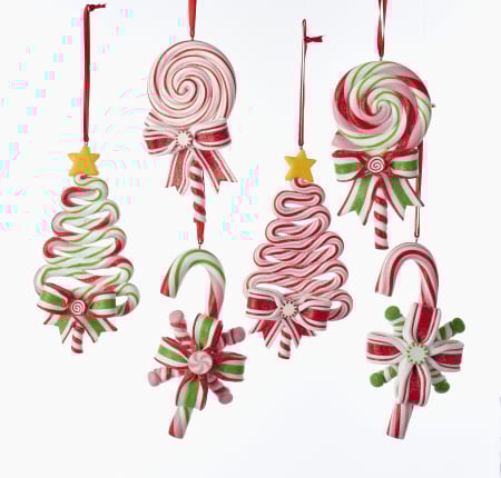 Candy Christmas - Set 6 ornamente brad  Acadea, 12 cm, Clay Dough, multicolor - BraziPremium.ro