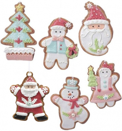 Candy Christmas - Set 6 ornamente brad model turta dulce Merry Christmas, 12 cm, Clay Dough, multicolor - BraziPremium.ro