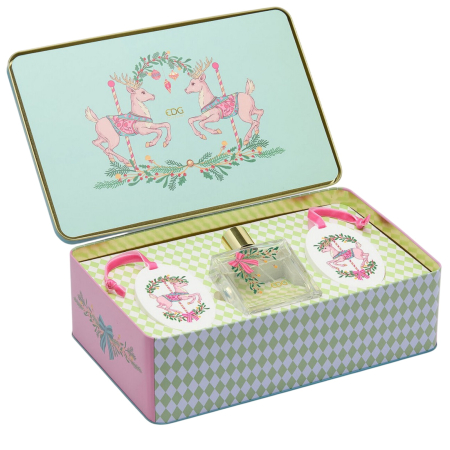Set cadou parfum si 2 ornamente din ghips pentru casa, model ren, 100 ml, 10x33x21 cm, roz - BraziPremium By OLLMA
