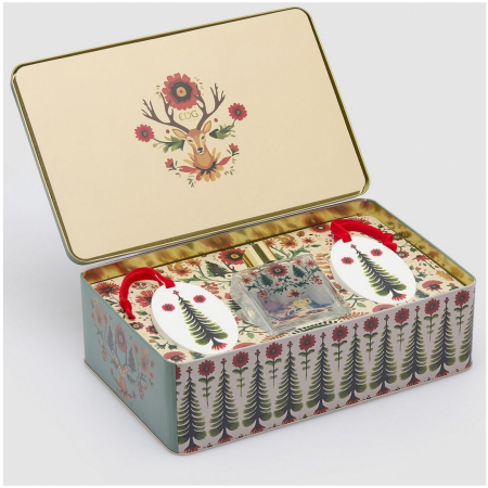 Set cadou parfum si 2 ornamente din ghips pentru casa, model brad, 100 ml, 10x33x21 cm, verde - BraziPremium By OLLMA [1]
