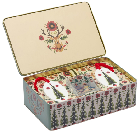 Set cadou parfum si 2 ornamente din ghips pentru casa, model brad, 100 ml, 10x33x21 cm, verde - BraziPremium By OLLMA