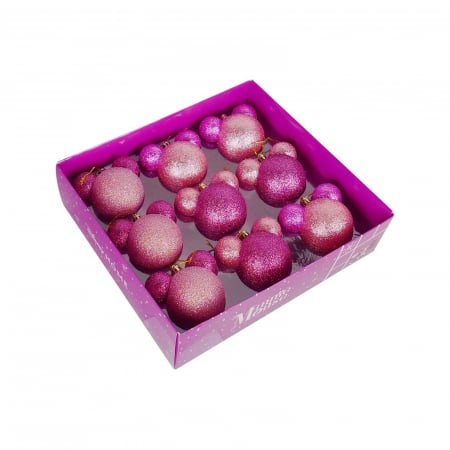 Disney Magic Christmas - Set mix 9 globuri Craciun Minnie si Mickey, 6 cm, sticla, fucsia - BraziPremium.ro