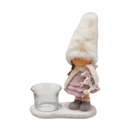 DECORATIUNI PENTRU CASA - Suport lumanare model Fetita, 19 cm, roz - BraziPremium.ro