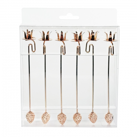 Obiecte decorative - Set 6 bucati suport metalic pentru lumanare cu floare si con, 17 cm, auriu - BraziPremium.ro