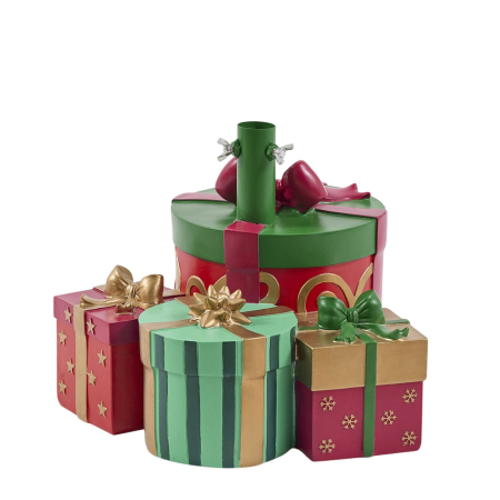 Suport pentru brad model Cadouri de Craciun cu fundite, 31x42x36 cm, multicolor - BraziPremium By OLLMA