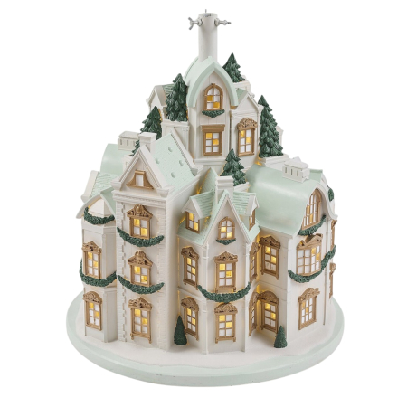 DECORATIUNI CRACIUN - Suport pentru brad model Palat cu lumini LED, 70x59 cm, alb - BraziPremium By OLLMA