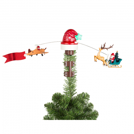 ORNAMENTE BRAD - Varf de brad rotativ cu Mos Craciun, 35x70x29 cm - BraziPremium By OLLMA