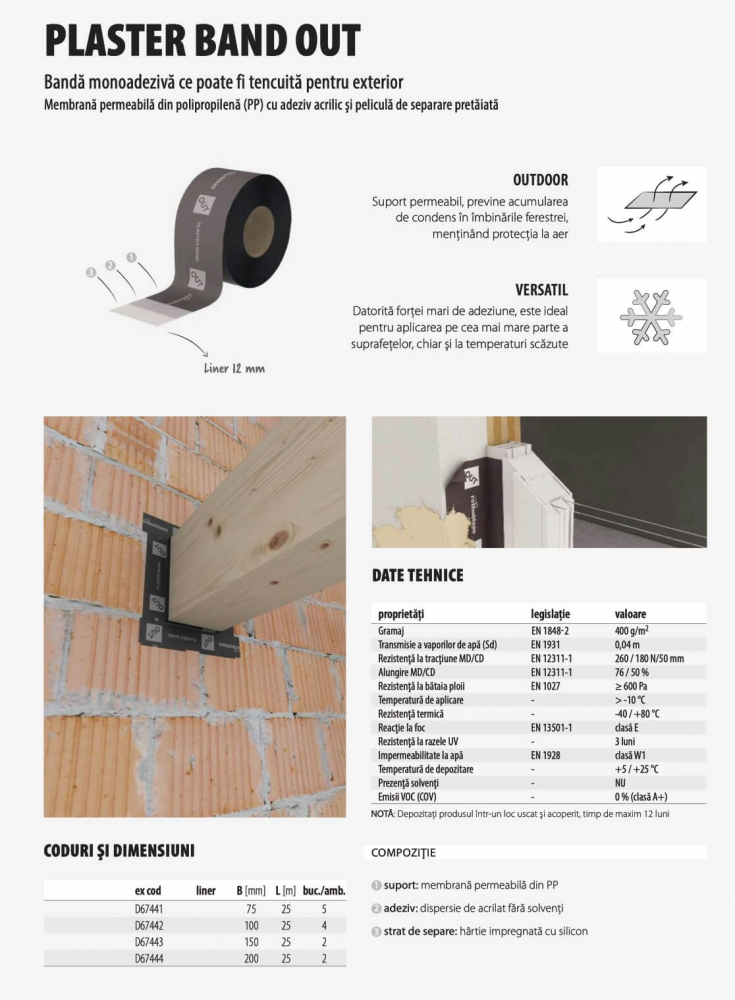 Bandă Unisens pentru Trecerea Vaporilor PLASTER BAND OUT LINER 15/60 75mm x 25m [6]