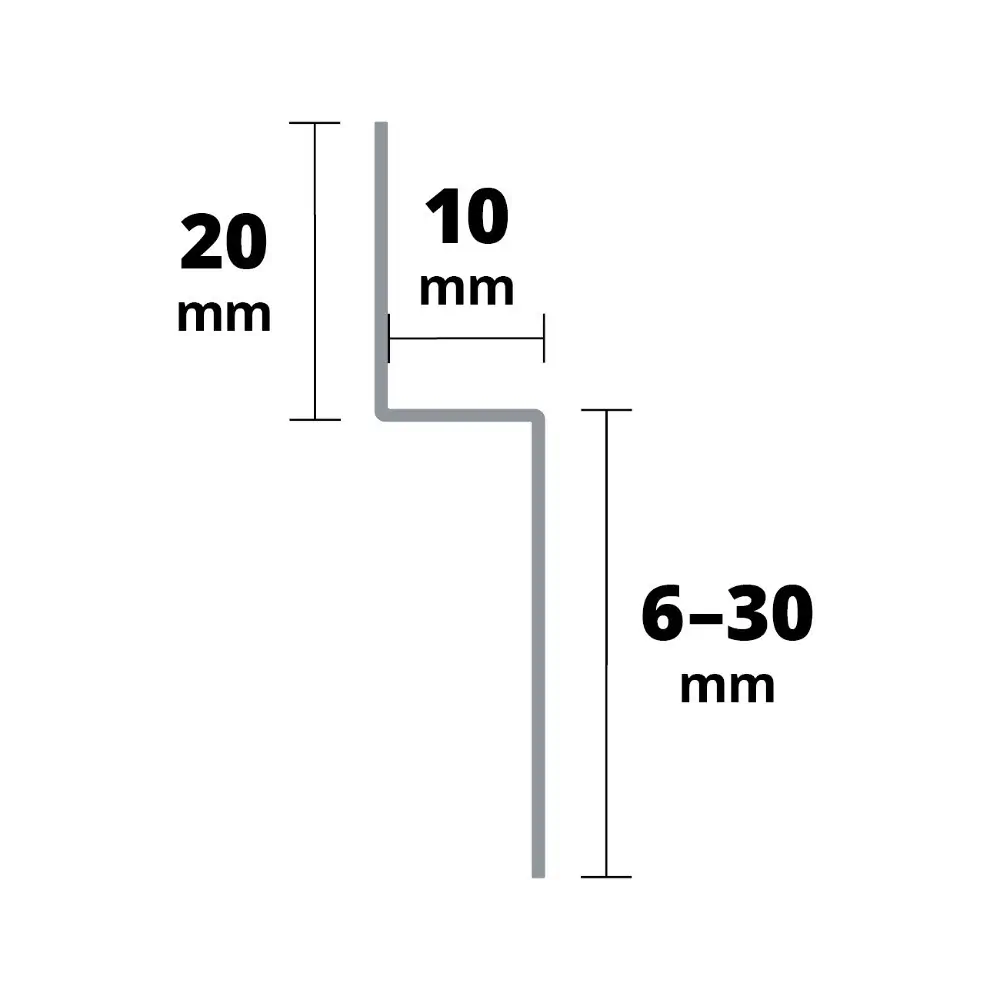 Profil Pantă Racord Podea Perete Stânga inox Periat h: 10 mm, h2: 6-30 mm, l: 1,2 m [3]