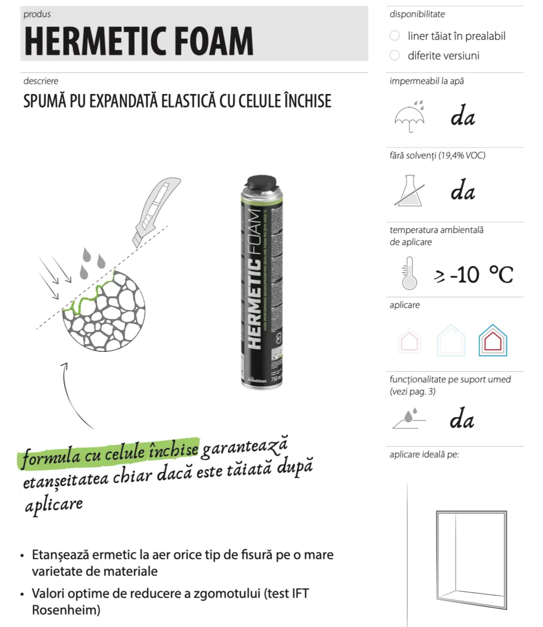 Spumă Flexibilă cu Celule închise Pentru Montaj Uși Ferestre HERMETIC FOAM 750mL [2]