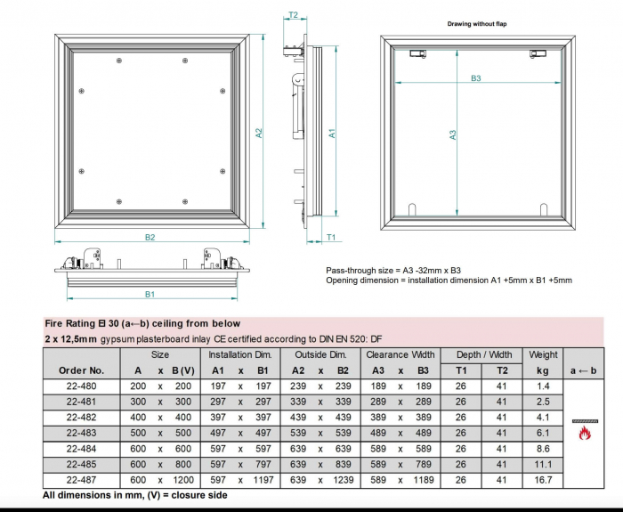 Trapă Vizitare Cu Rezistență la Foc ALUMATIC-C Ei60 2x15mm [6]