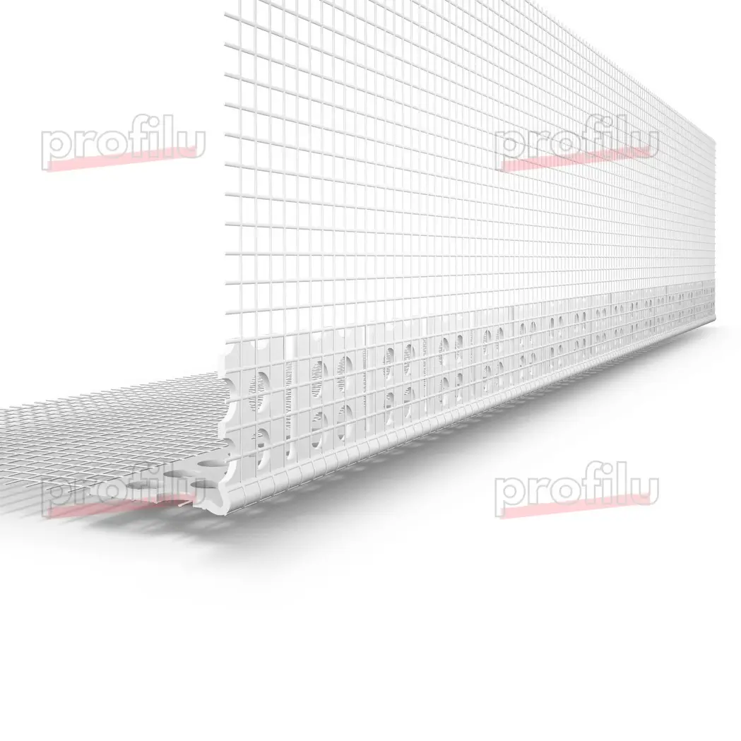 Profile Colț și de închidere - Gewolbewinkel - Coltar PVC Arcuibil cu Plasa Alba 100x150mm
